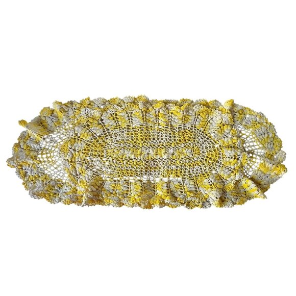 Handmade Crochet Table Runner Set Yellow & White Floral 34" & 23” Granny Core - Picture 9 of 9